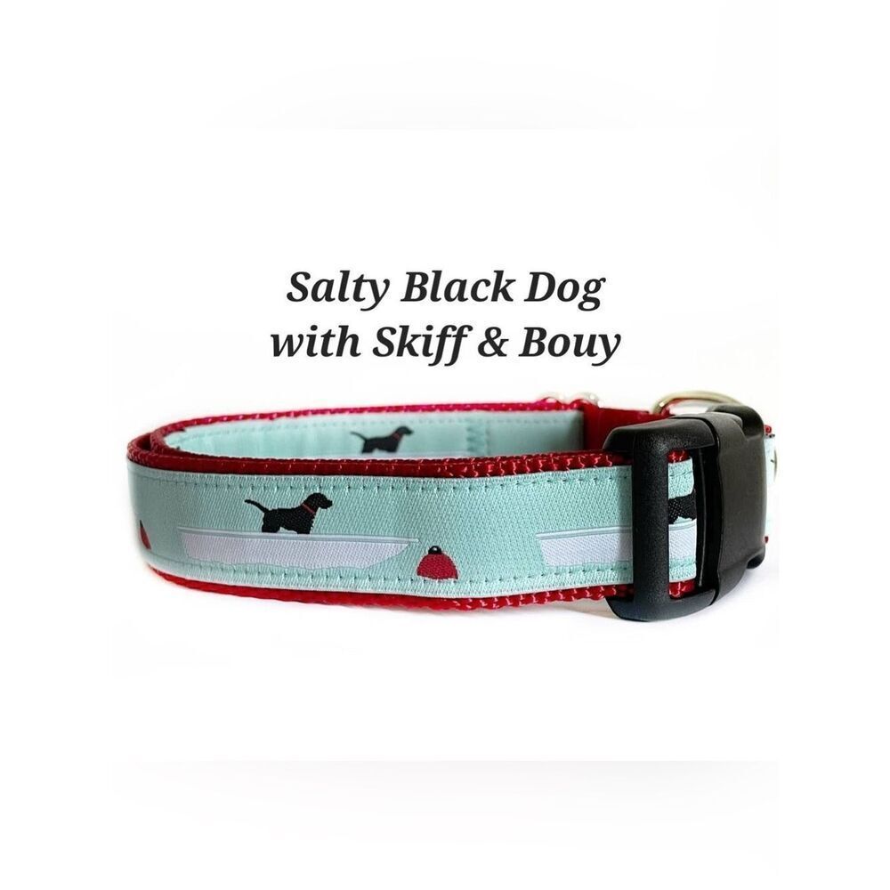 Salty Black Lab with Skiff & Bouy Dog Collar and Leash Duo